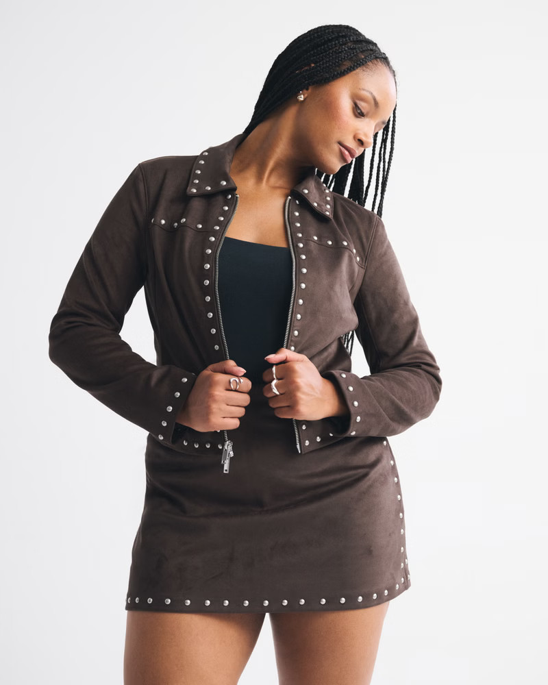 Slim Zip Vegan Suede Jacket | Abercrombie & Fitch (US)