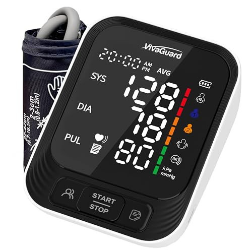 VivaGuard Blood Pressure Monitor for Home Use, Upper Arm Blood Pressure Cuff (8.7" - 16.5"), Automatic Digital BP Machine with Large LCD Backlit Display, 2 x 199 Memory, Carrying Case and Power Supply | Amazon (US)