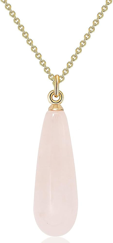 Natural Stone Necklace for Women Teardrop Pendant Necklace 18k Gold Plated Chain Adjustable Gemst... | Amazon (US)