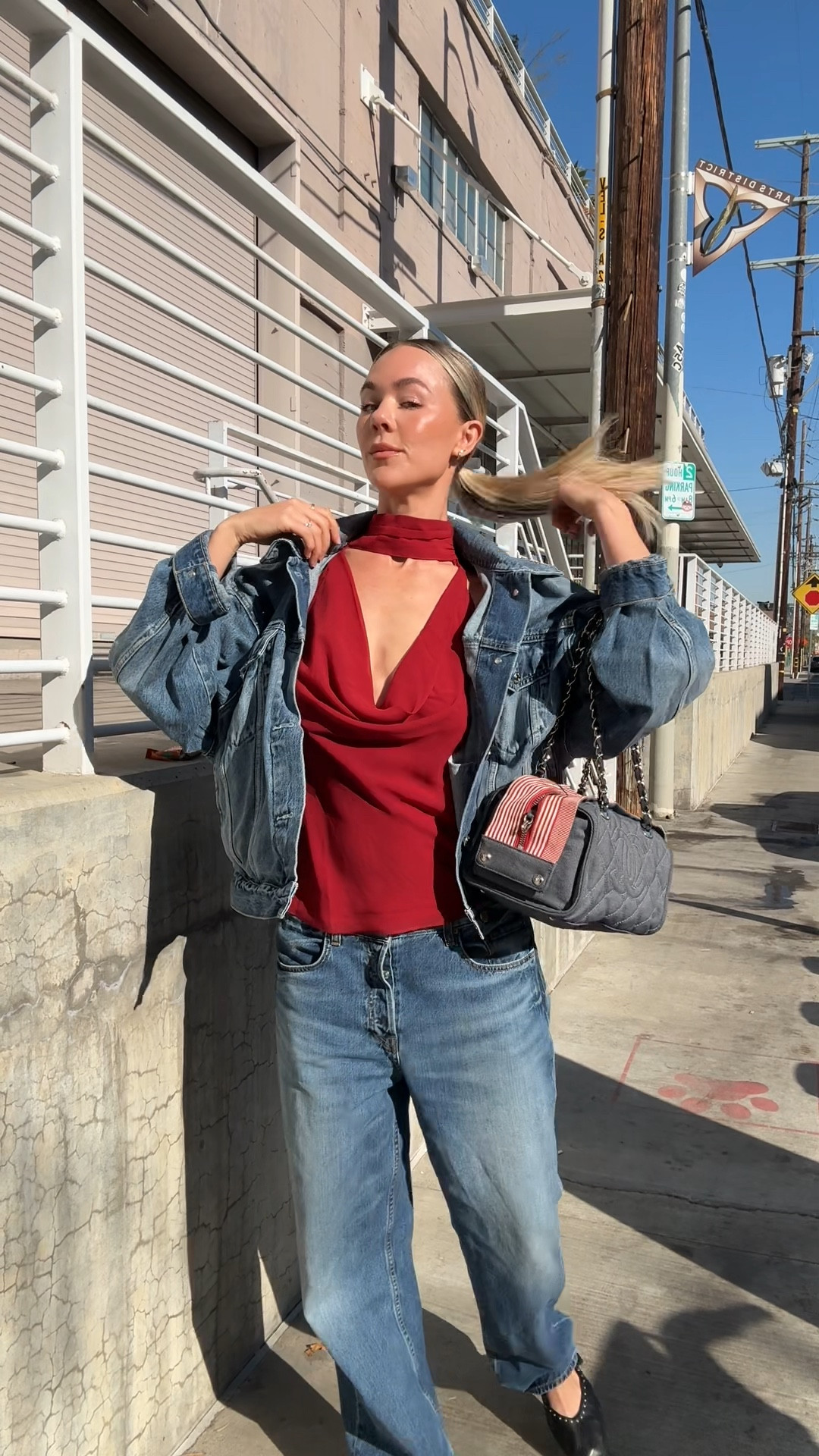 Oversized denim jacket with baggy jeans, and black ballet flats 

#LTKstyletip #LTKSeasonal #LTKfindsunder100