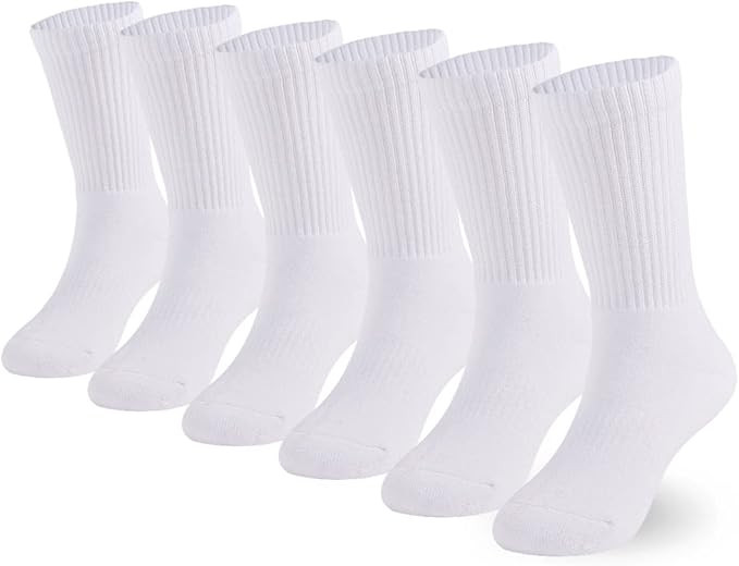 Boys Socks Kids Cushioned Crew Socks Girls Thick Cotton Athletic Running Socks Black/White 6 Pack | Amazon (US)