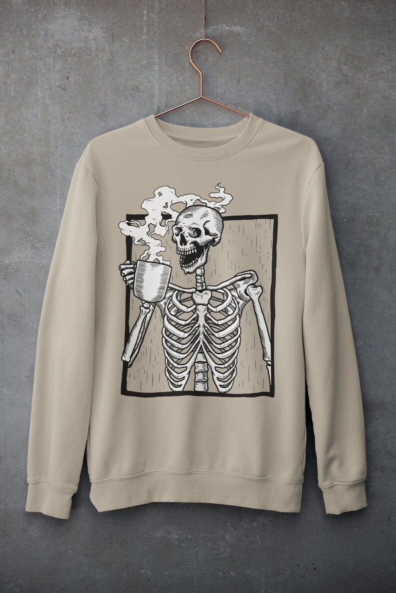 Womens Sweatshirt The Ripper Drinking Coffee  Skeleton Oversized Crew Neck Sweatshirt crew neck s... | Etsy (US)