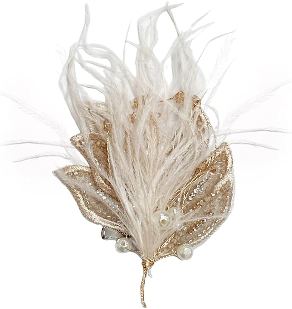 Elegant CZ Fascinator Feather Bouquet Brooch Lapel Hair Pin for Women Dainty Shell Pearl Mesh Lea... | Amazon (US)
