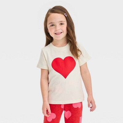 Toddler Girls' Heart Short Sleeve T-Shirt - Cat & Jack™ Off-White | Target