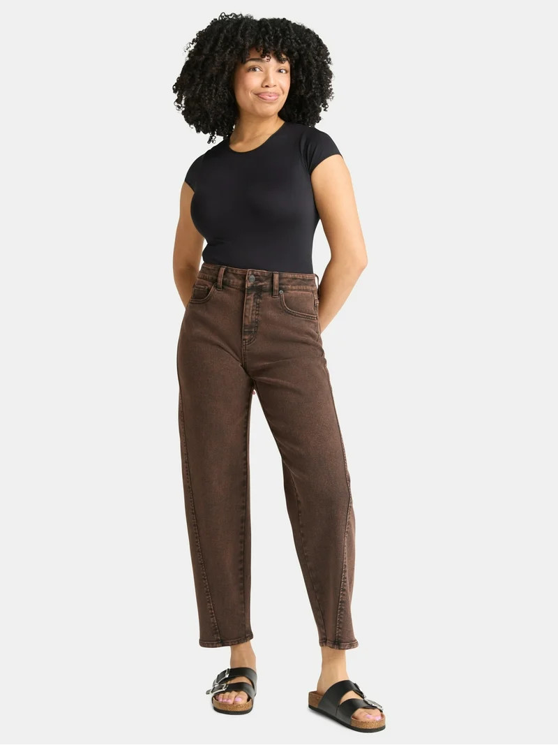 Time and Tru Women's High Rise Barrel Jeans, 26.5" Inseam, Sizes 0-20 | Walmart (US)