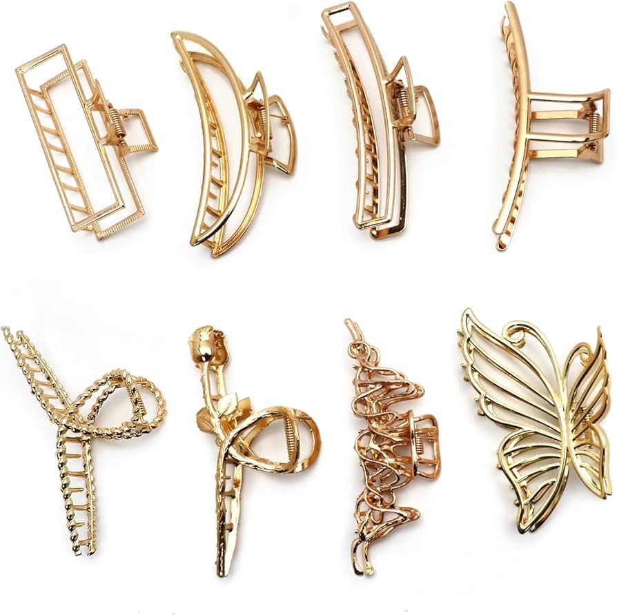 Metal Hair Clips, Gakshzbds Gold Large Claw Clips for Thick Hair, Strong Hold Clips for Long Hair... | Amazon (US)