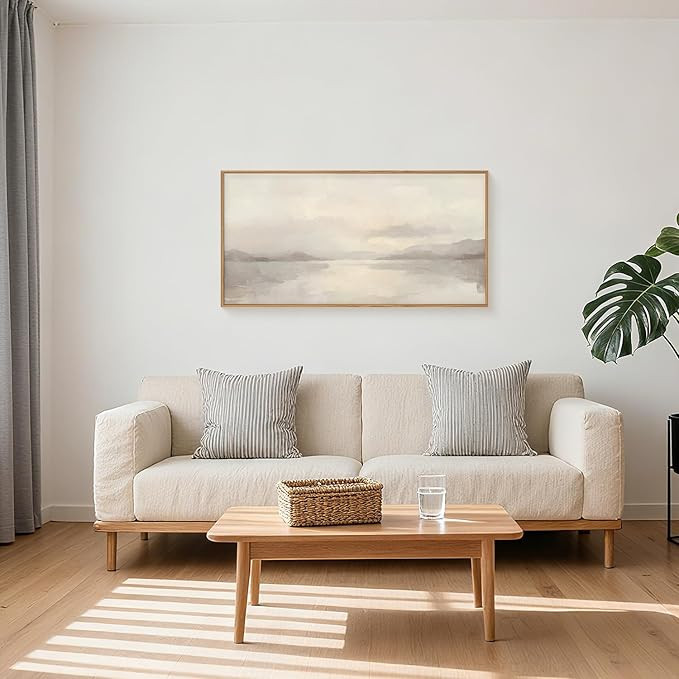 LHIUEM Large Abstract Neutral Beige Pastel Framed Canvas Wall Art,Modern Watercolor Lakes Wall De... | Amazon (US)