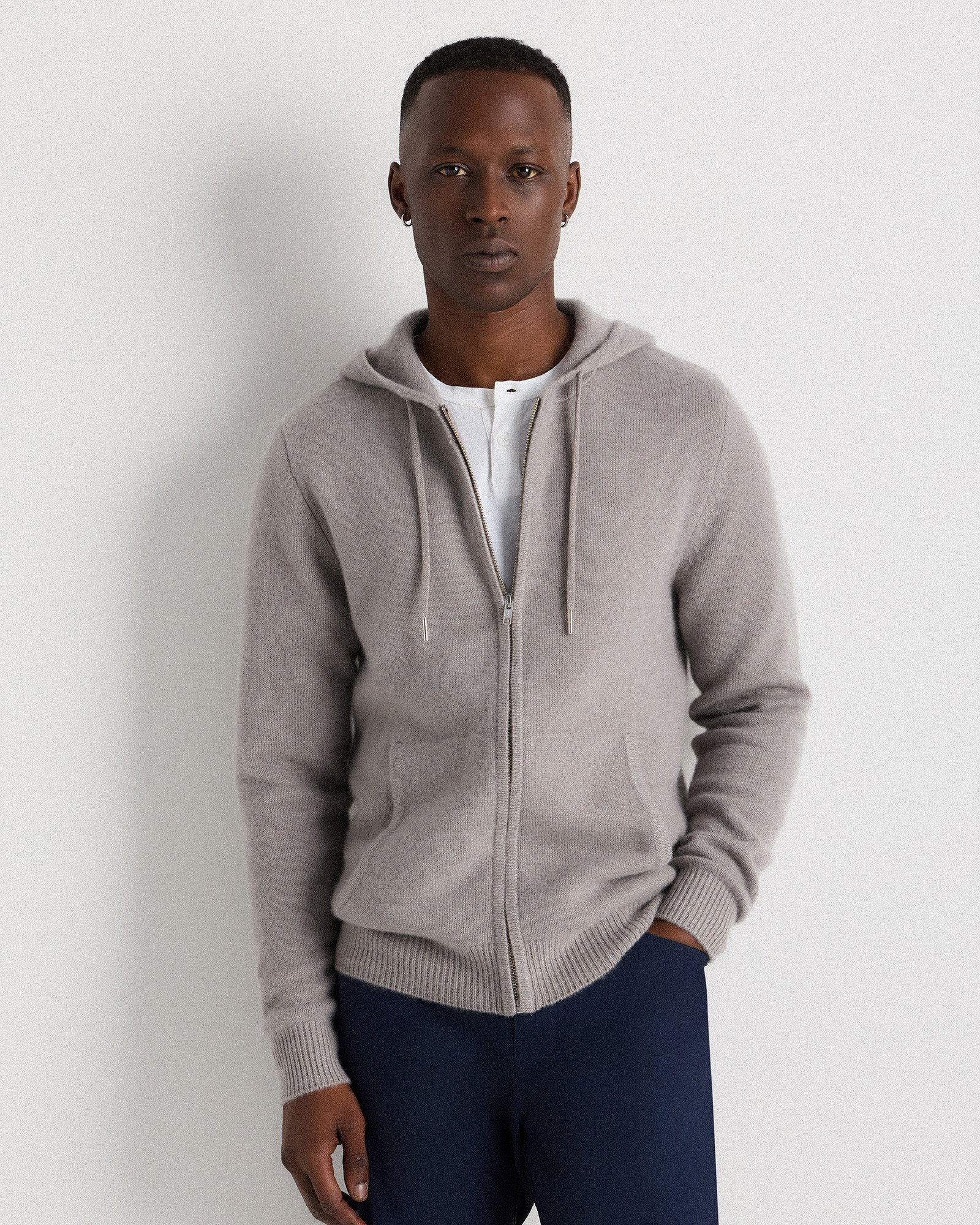 Quince | Men's Mongolian Cashmere Full-Zip Hoodie in Morel Grey, Size Small | Quince