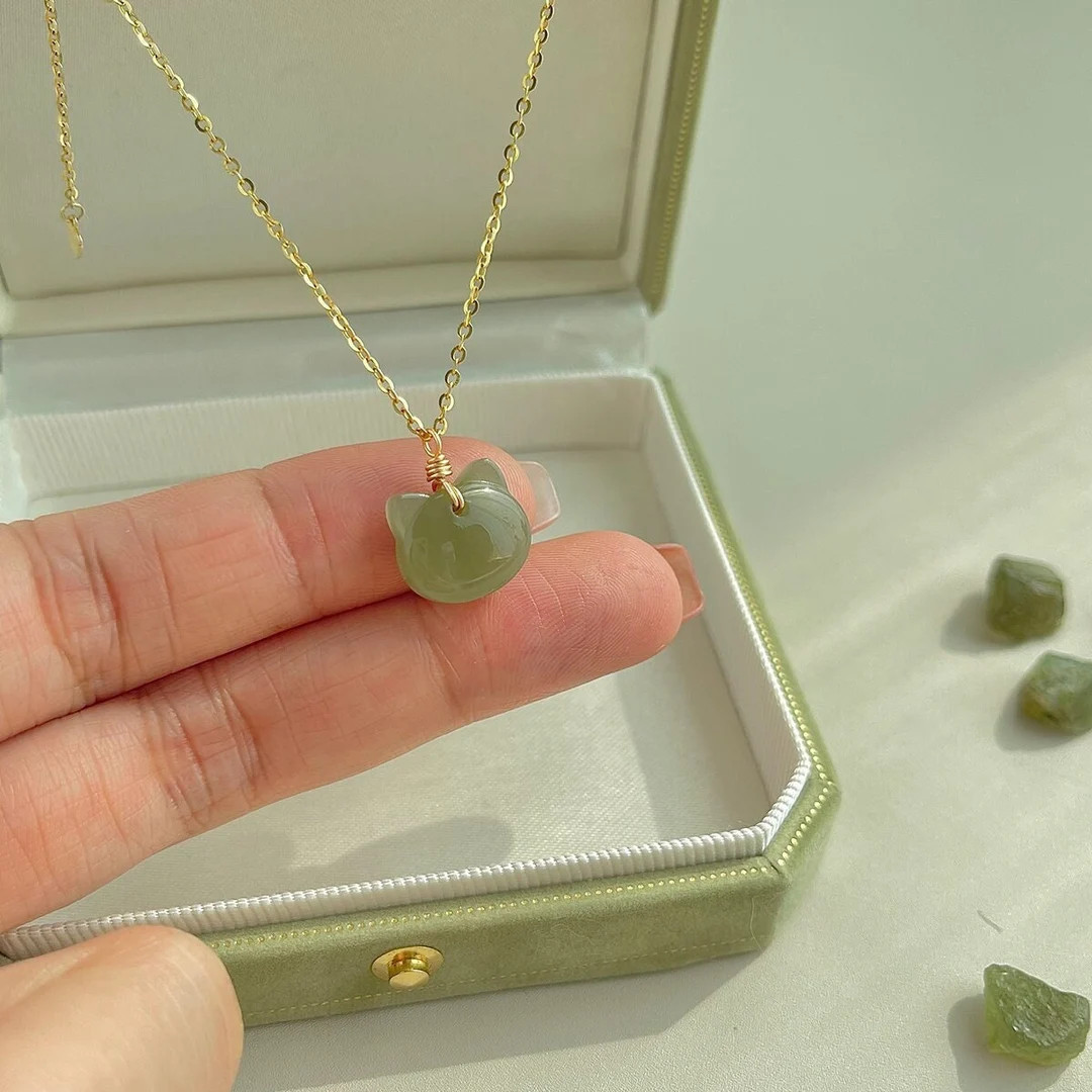 Lucky Guardian Cat Jade Necklace, Unique Green Lucky Charms & Amulets Pendant, Adjustable Dainty ... | Etsy (US)