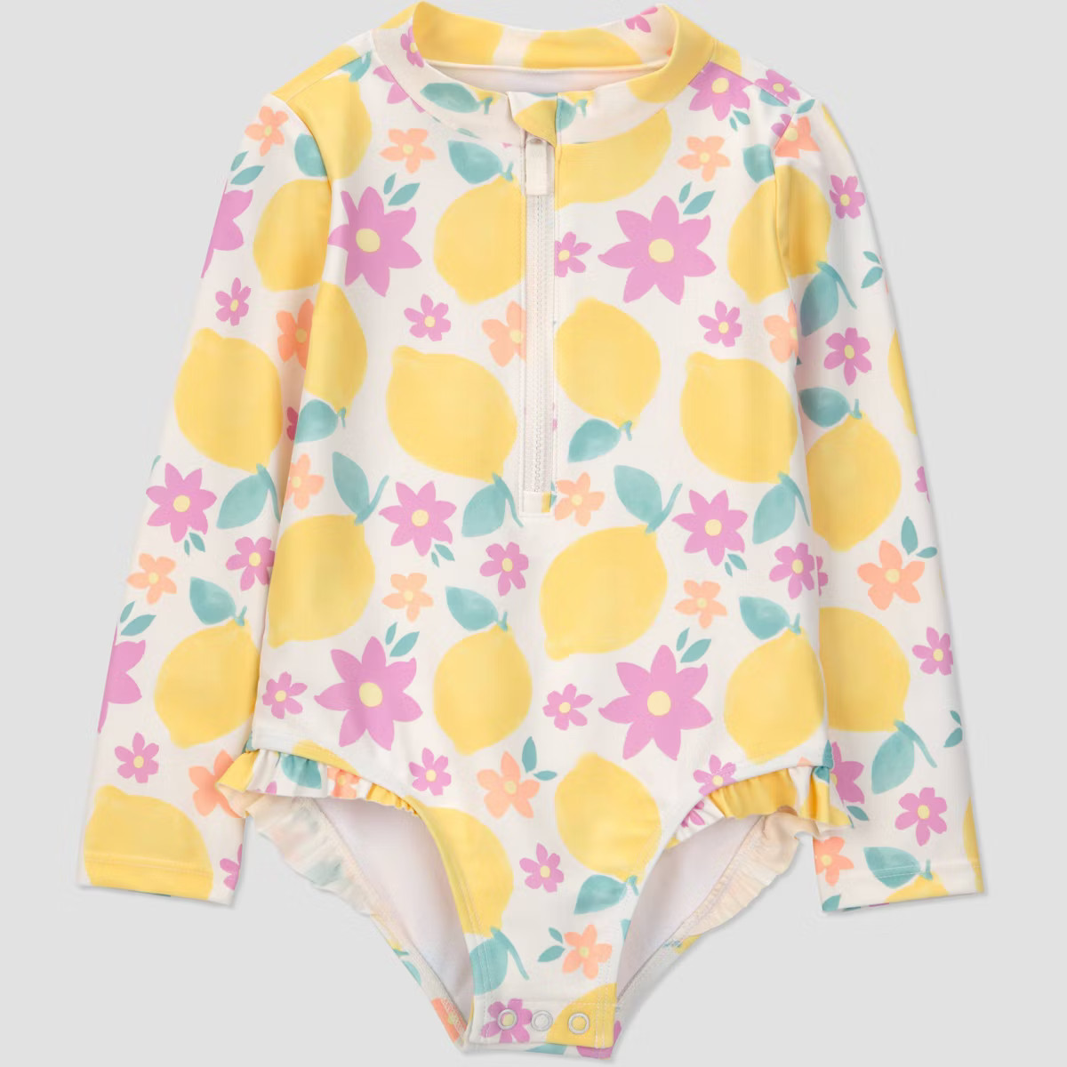 Carter's Just One You® Toddler Girls' Long Sleeve Lemon Printed Rash Guard One Piece Swimsuit - ... | Target