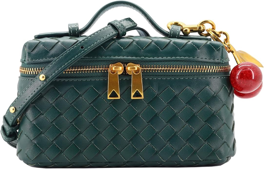 Woven Crossbody Bags for Women Trendy Clutch Purse Bag Small Top Handle Leather Handbag with Cher... | Amazon (US)