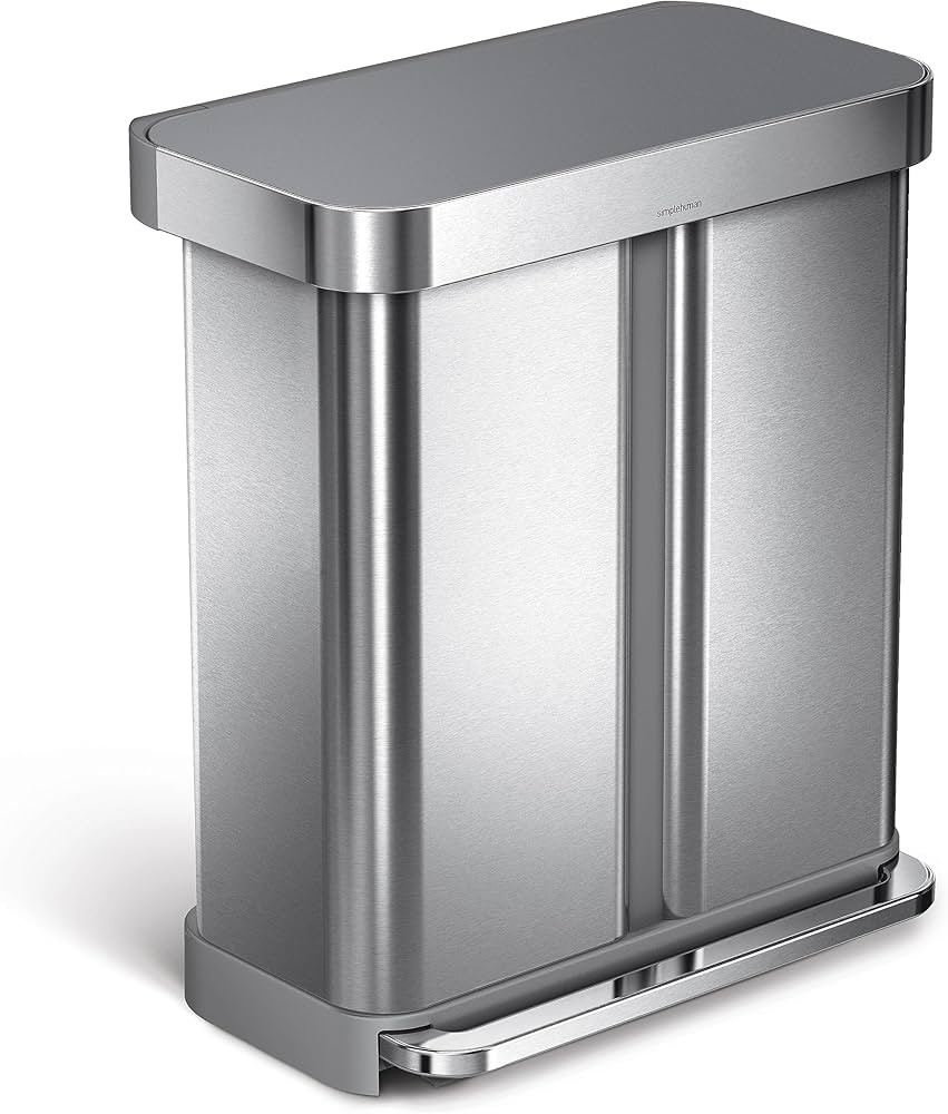 simplehuman 58 Liter / 15.3 Gallon Rectangular Dual Compartment Recycling Step, Brushed Stainless... | Amazon (US)