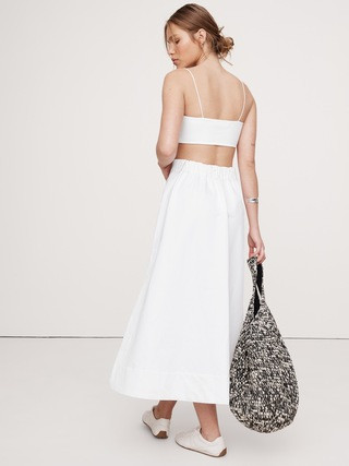 Cotton Sateen Side-Slit Long Midi Skirt | Banana Republic (US)