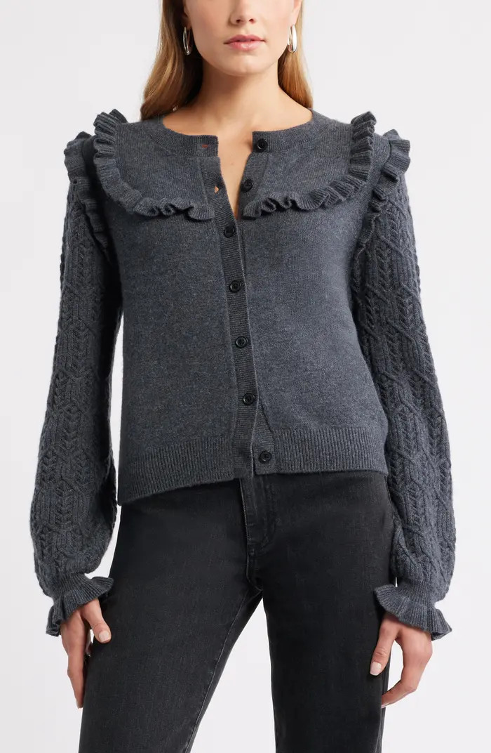 Pointelle Ruffle Wool & Cashmere Cardigan | Nordstrom