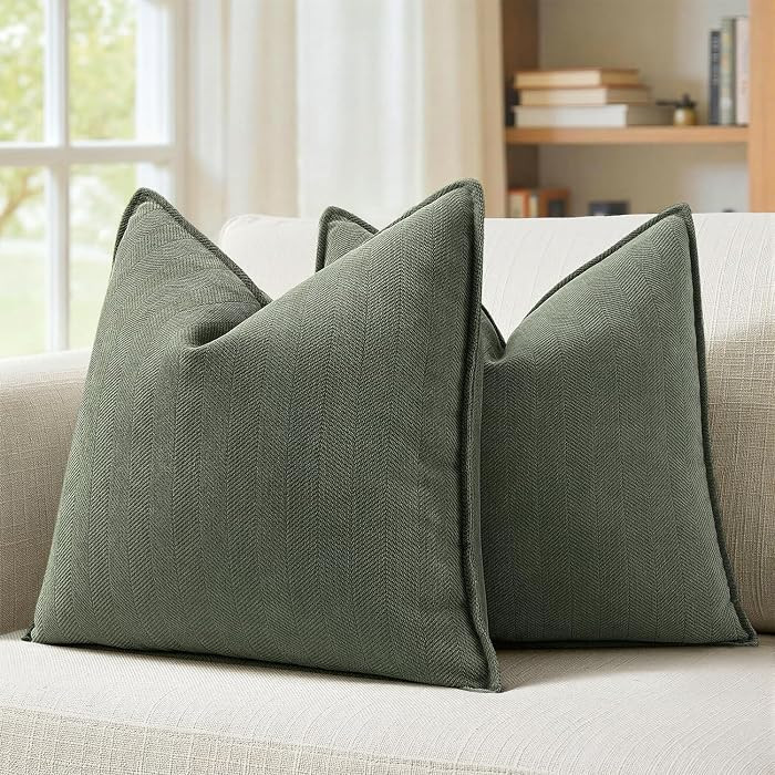 MIULEE Pack of 2 Army Green Euro Shams Chenille Pillow Covers 24x24 Inch     Decorative Soft Couc... | Amazon (US)