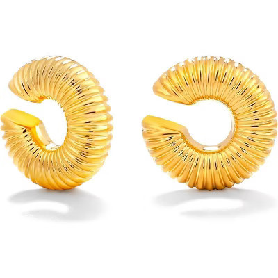 Women's chunky gold clip-on earrings, made of gold-plated stainless steel, no ear piercing required, 1 pair Gold-Grain 1.18*0.4 | Target
