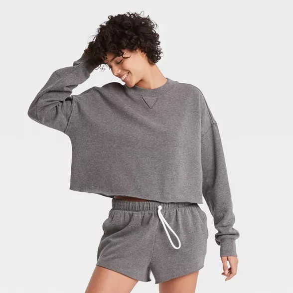 Women's Fleece Lounge Cropped Sweatshirt - Colsie™ | Target