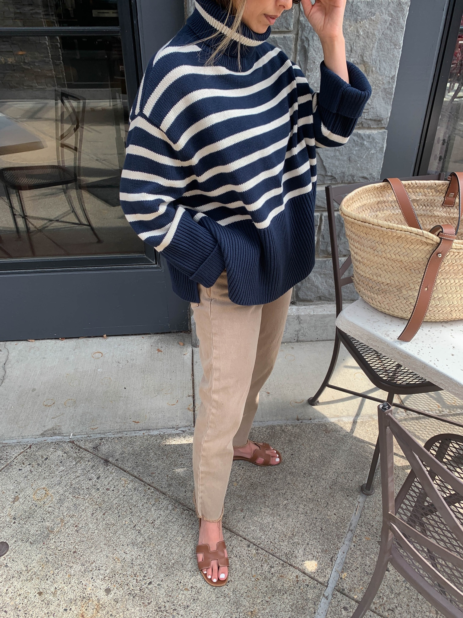 Blue and white striped sweater outlet outfit