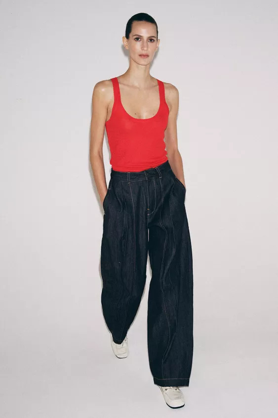 ZW COLLECTION BALLOON HIGH-WAIST JEANS WITH PLEATS | Zara UK