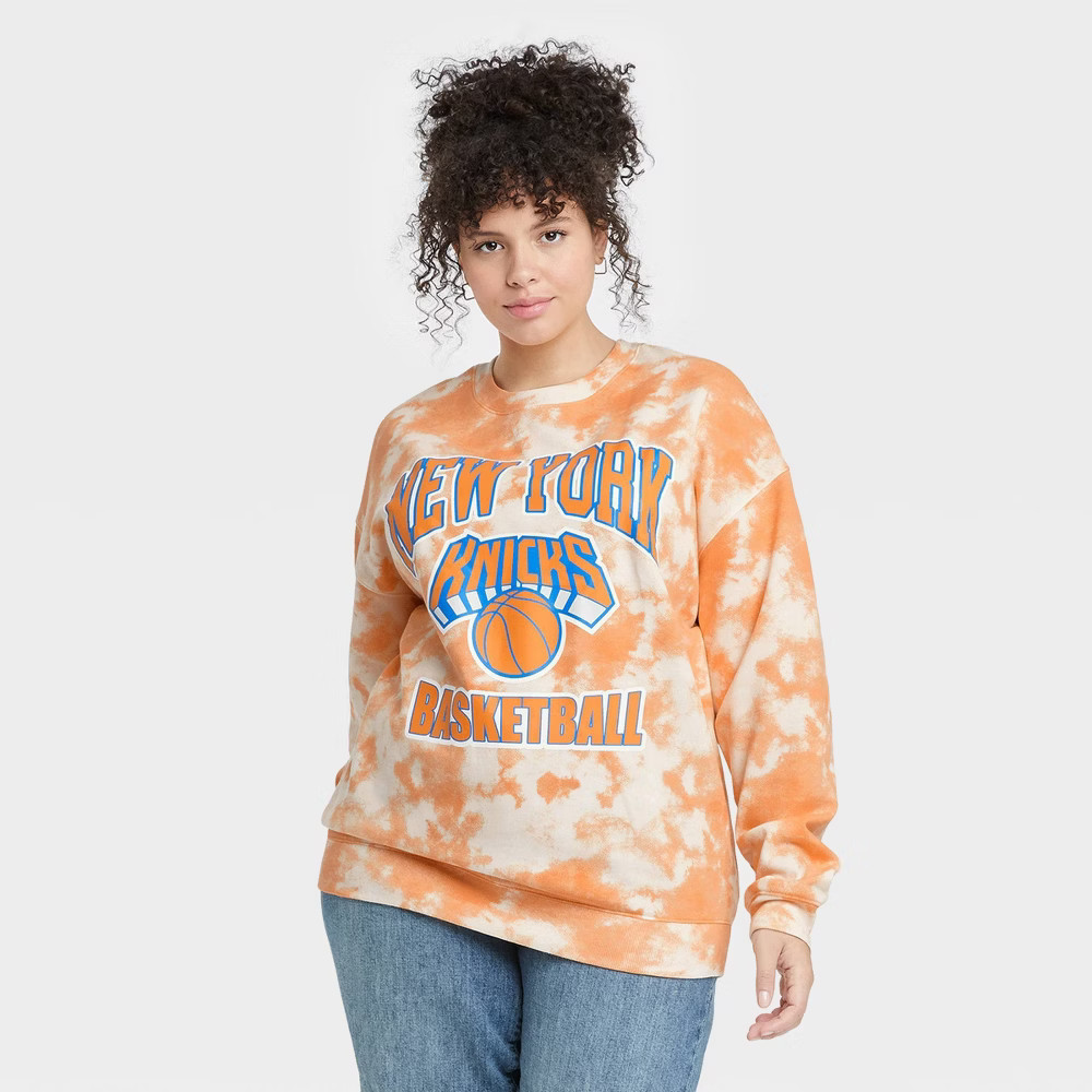 Women's NBA Plus Size New Yorkers Graphic Sweatshirt - Orange Tie-Dye 3X | Target