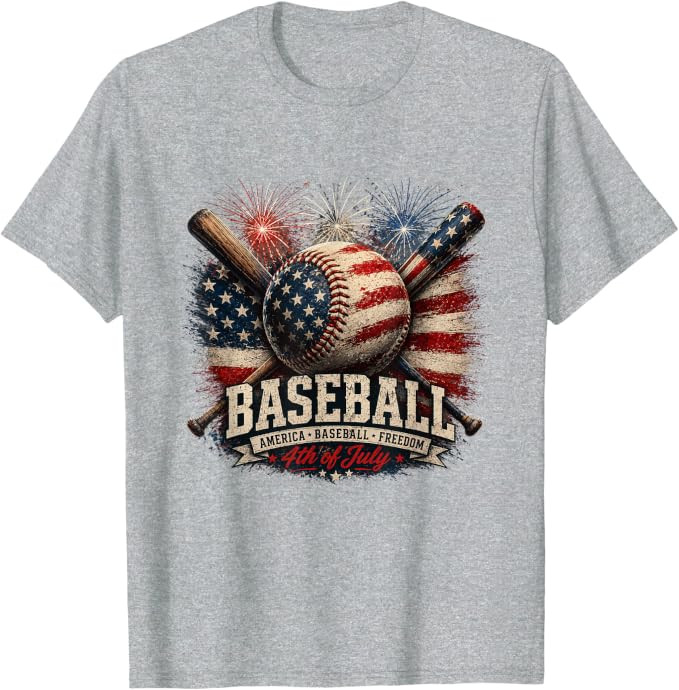 Patriotic Baseball USA Flag Graphic Design T-Shirt | Amazon (US)