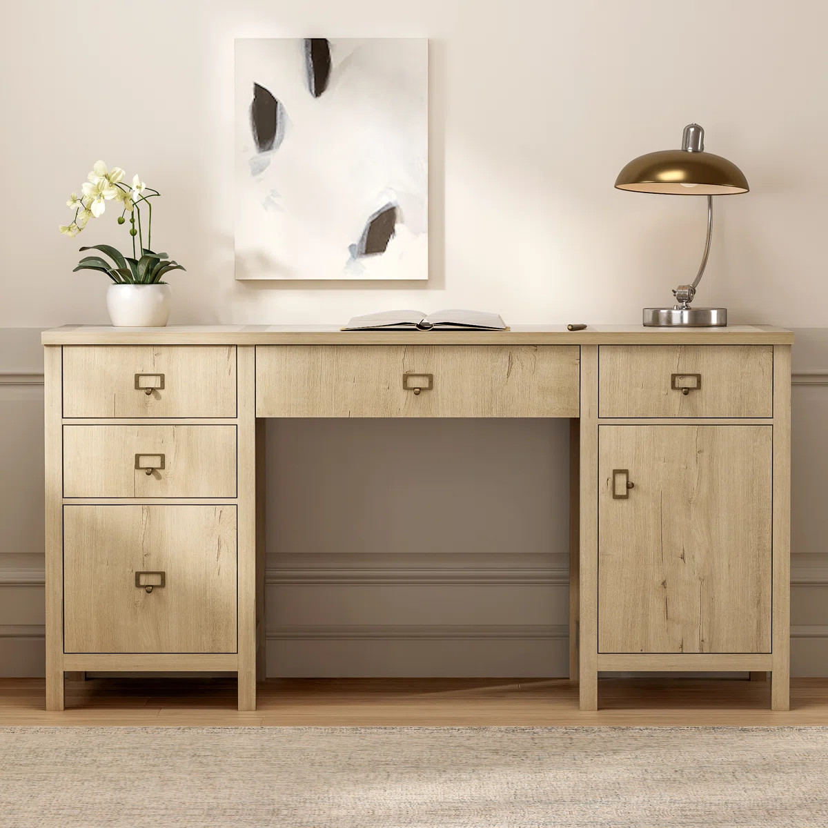 59 Inch Executive Office Desk With Built-In File Cabinets | Wayfair North America