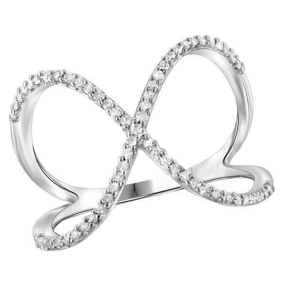 1/7 CT. T.W. Round-Cut White Diamond Prong Set Geometric Ring in Sterling Silver (6) | Target