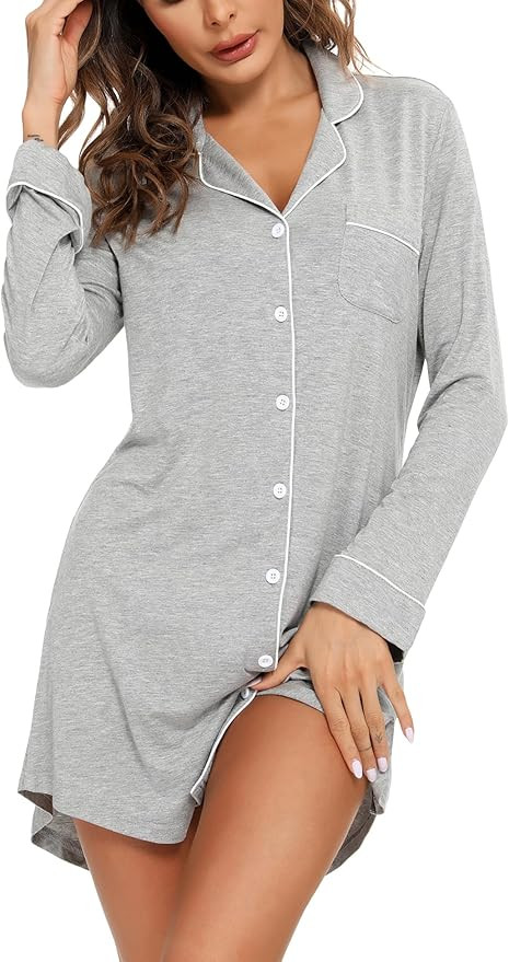 Anjue Pajama Nightgowns for Women Button Down Pajamas Tops Short/Long Sleeve Sleepwear Sleep Shir... | Amazon (US)