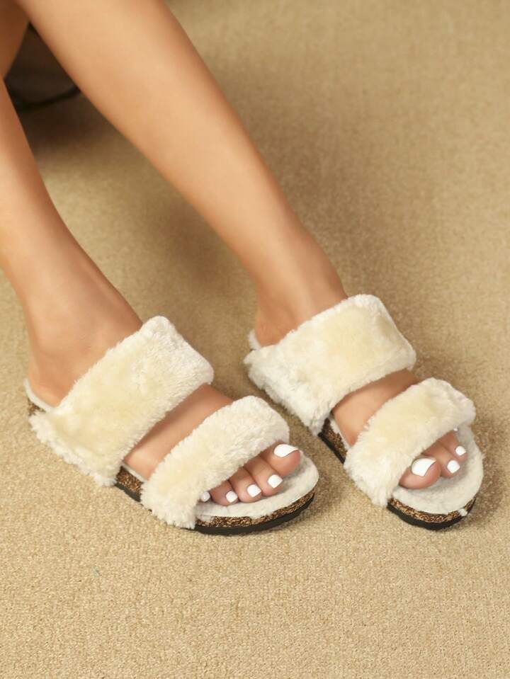 Styleloop Women's Flat Heel Furry Slippers | SHEIN