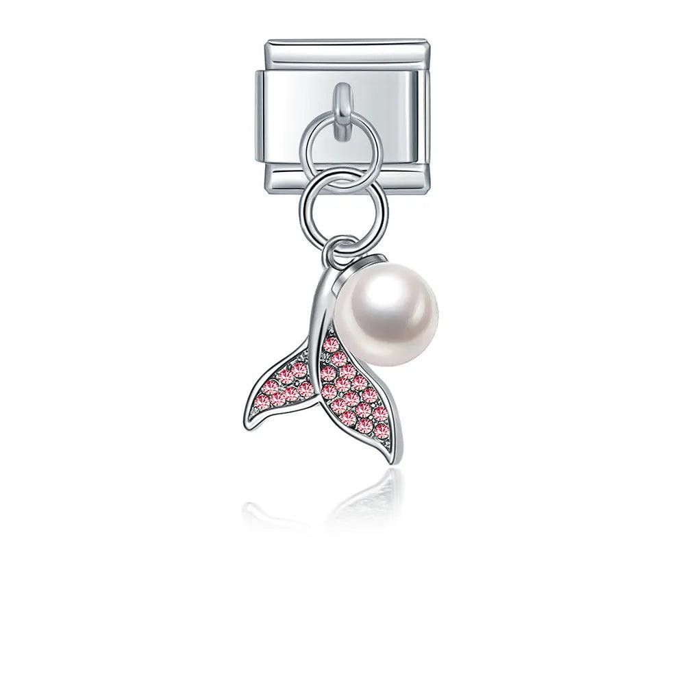 Dolphin Tail with Pink Stones, on Silver | Charms Official