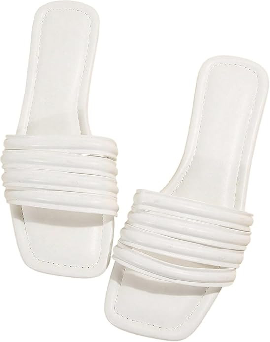 GORGLITTER Women's Metallic Flat Sandals Comfortable Open Toe Slide Sandals | Amazon (US)