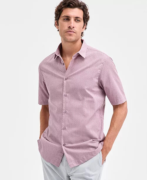 Men's Perto Short Sleeve Geo Print Button-Front Shirt, Macy's Exclusive | Macy's