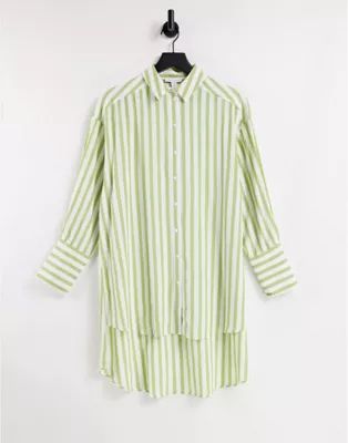 Topshop oversized step hem shirt in stripe green | ASOS (Global)