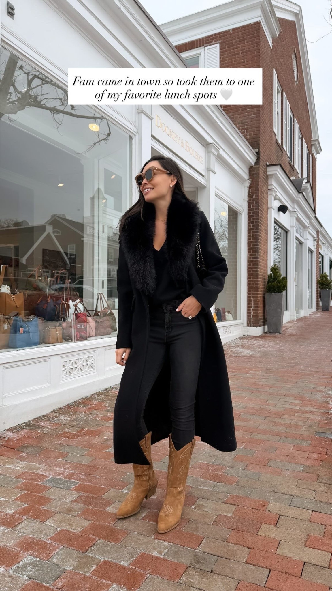 Winter outfit, black coat with fur collar, neutral outfit, skinny jeans, cowboy boots. Coat is old Michael Kors similar below. Boots are old Time and Tru from Walmart similar below. 

#LTKSeasonal #LTKdayinmylife #LTKootd