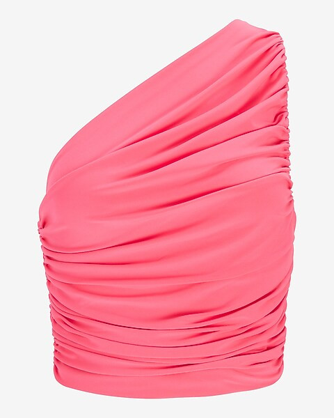 Matte Jersey Ruched One Shoulder Cropped Top | Express