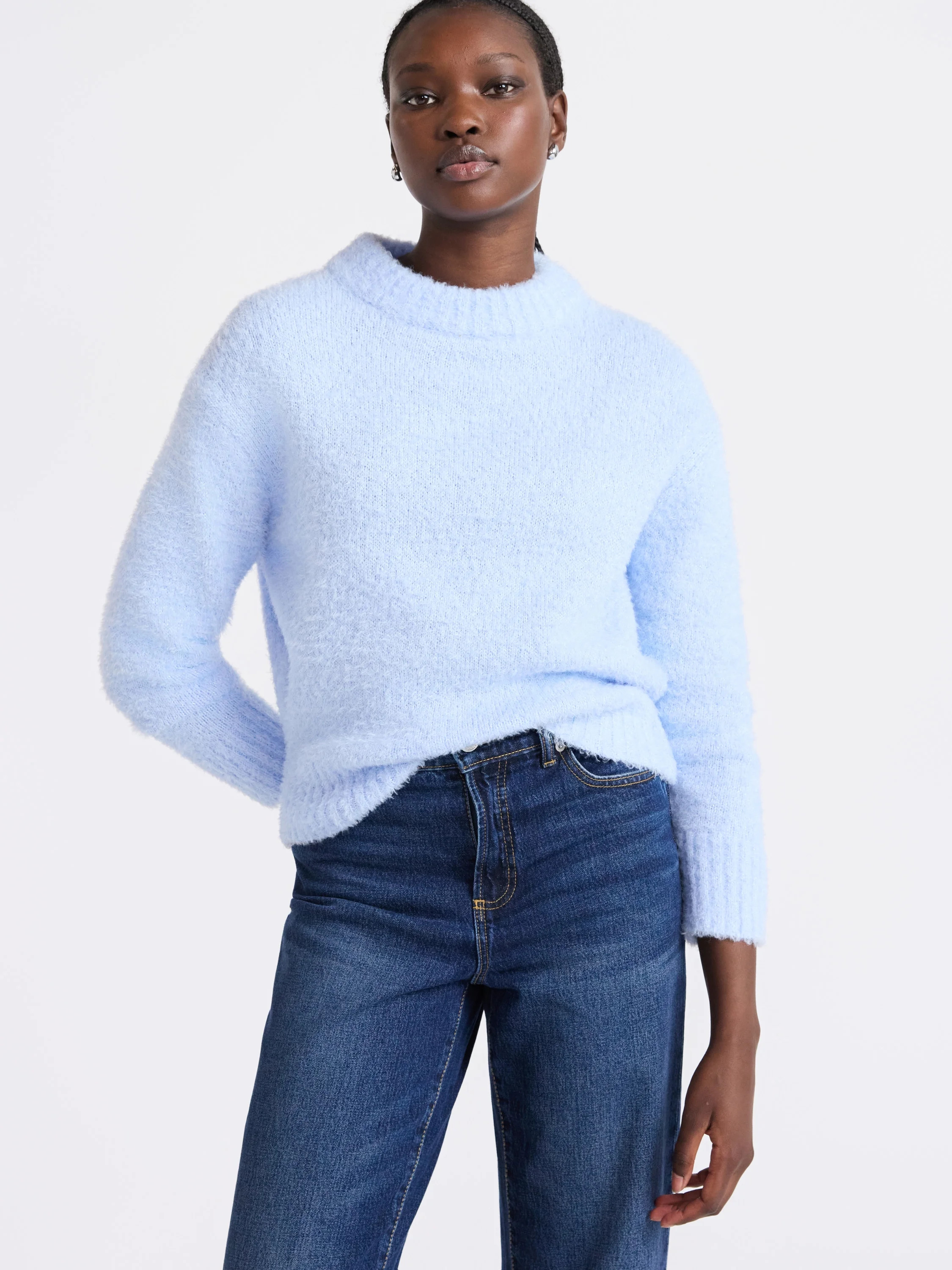 Free Assembly Women's Mock Neck Wedge Sweater with Long Sleeves, Sizes XS-XXL | Walmart (US)