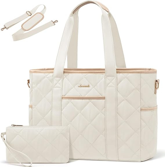 LOVEVOOK Tote Bag for Women, Quilted Puffer 15.6 Inch Laptop Handbag with Zipper, Large Lightweig... | Amazon (US)