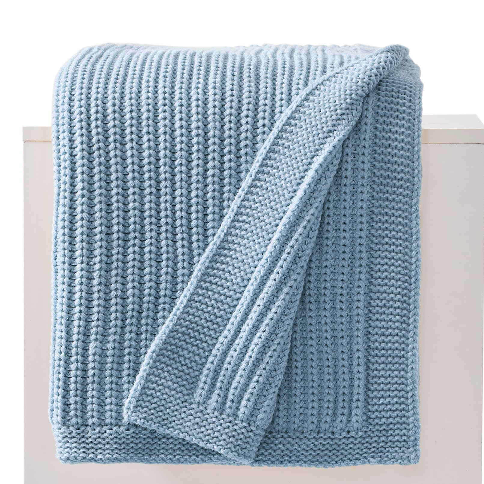 Chunky Knit Blue Throw Blanket for Couch Soft Cozy Thick Cable Knitted Throw Blankets for Sofa Be... | Amazon (US)