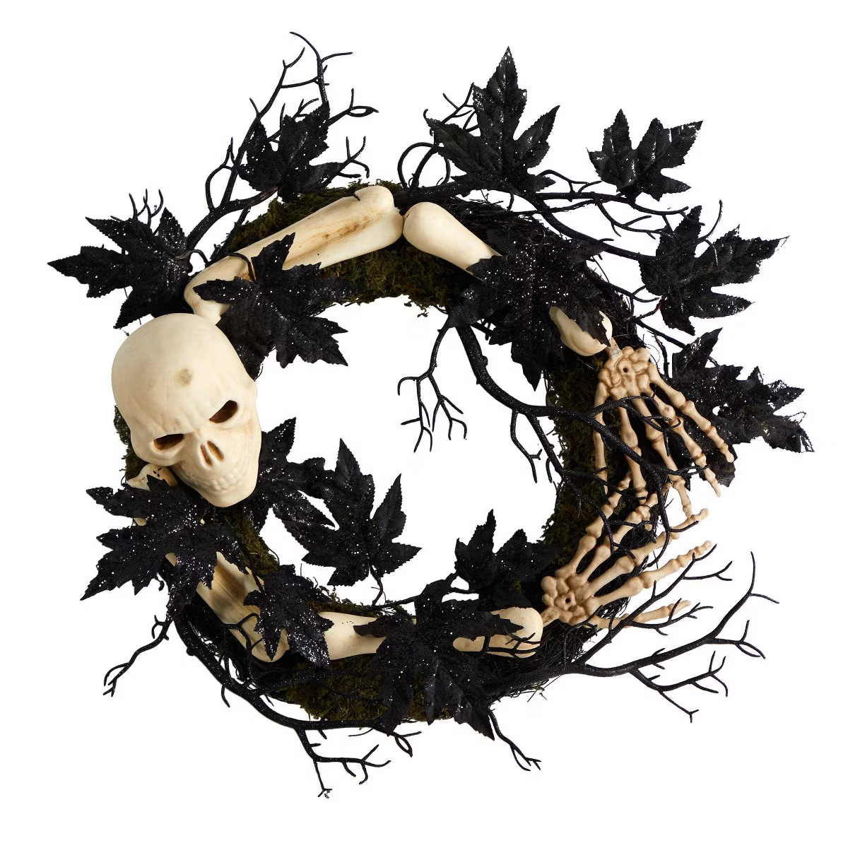 Nearly Natural 24" Halloween Skull and Bones Wreath | Target