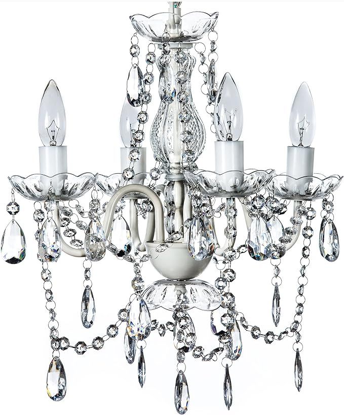 4 Light Crystal White Hardwire Flush Mount Chandelier H17.5”xW15”, White Metal Frame with Cle... | Amazon (US)