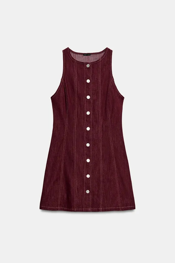 Short dress with a round neck and sleeveless design. Features metal button front fastening and co... | Zara DE