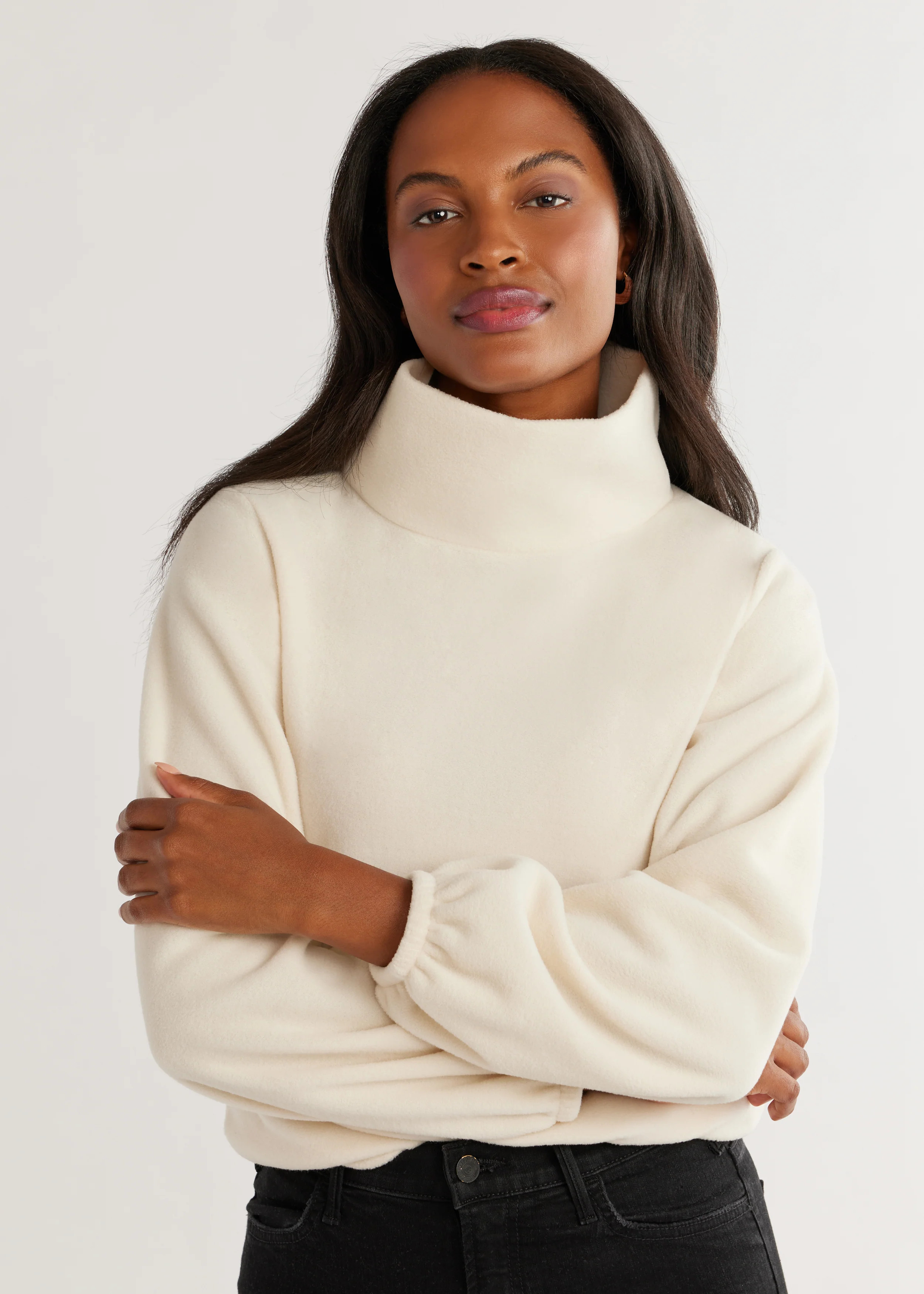 Grace Street Turtleneck in Vello Fleece (Cream) | Dudley Stephens