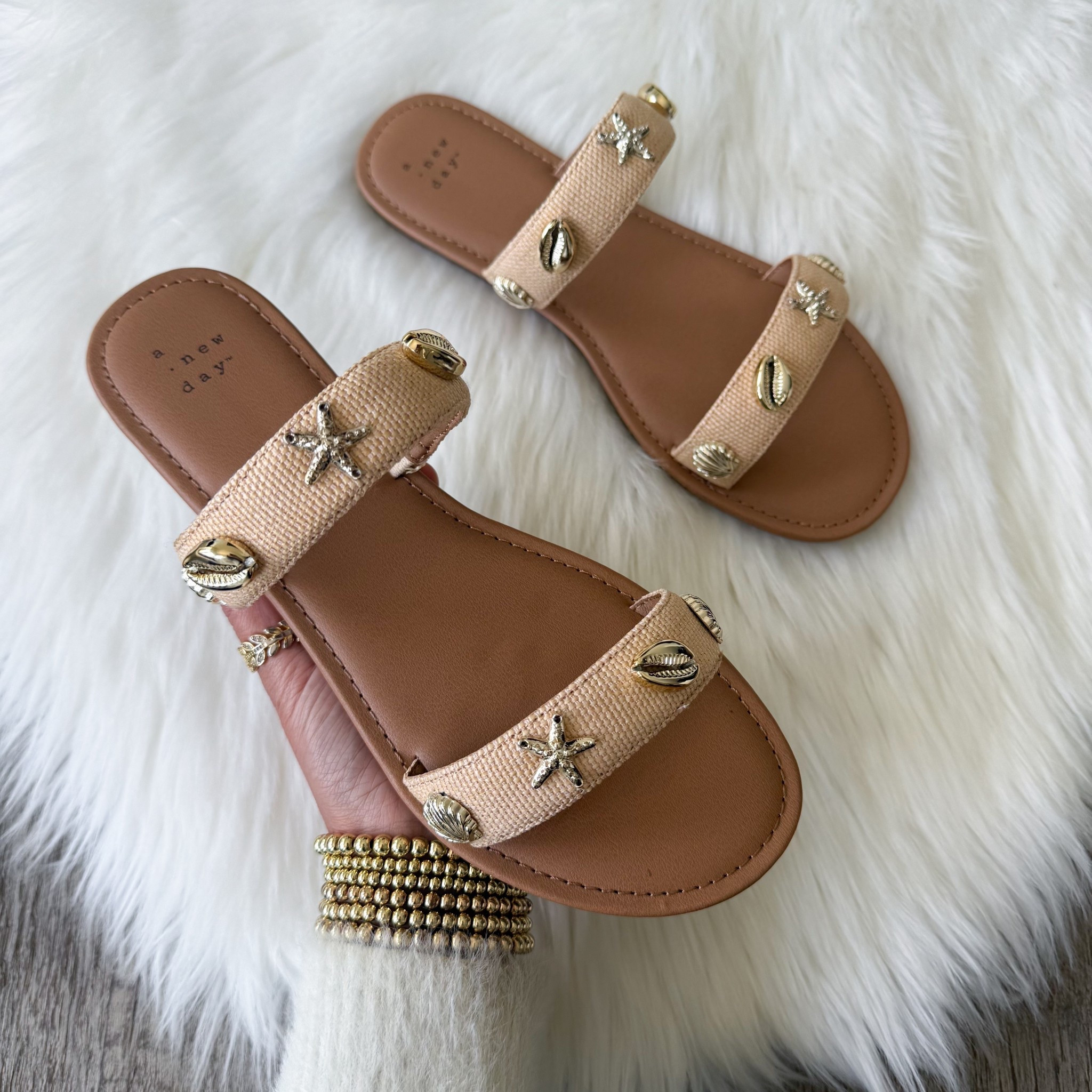 Women's Kiera Embellished Slides - A New Day™ Tan
