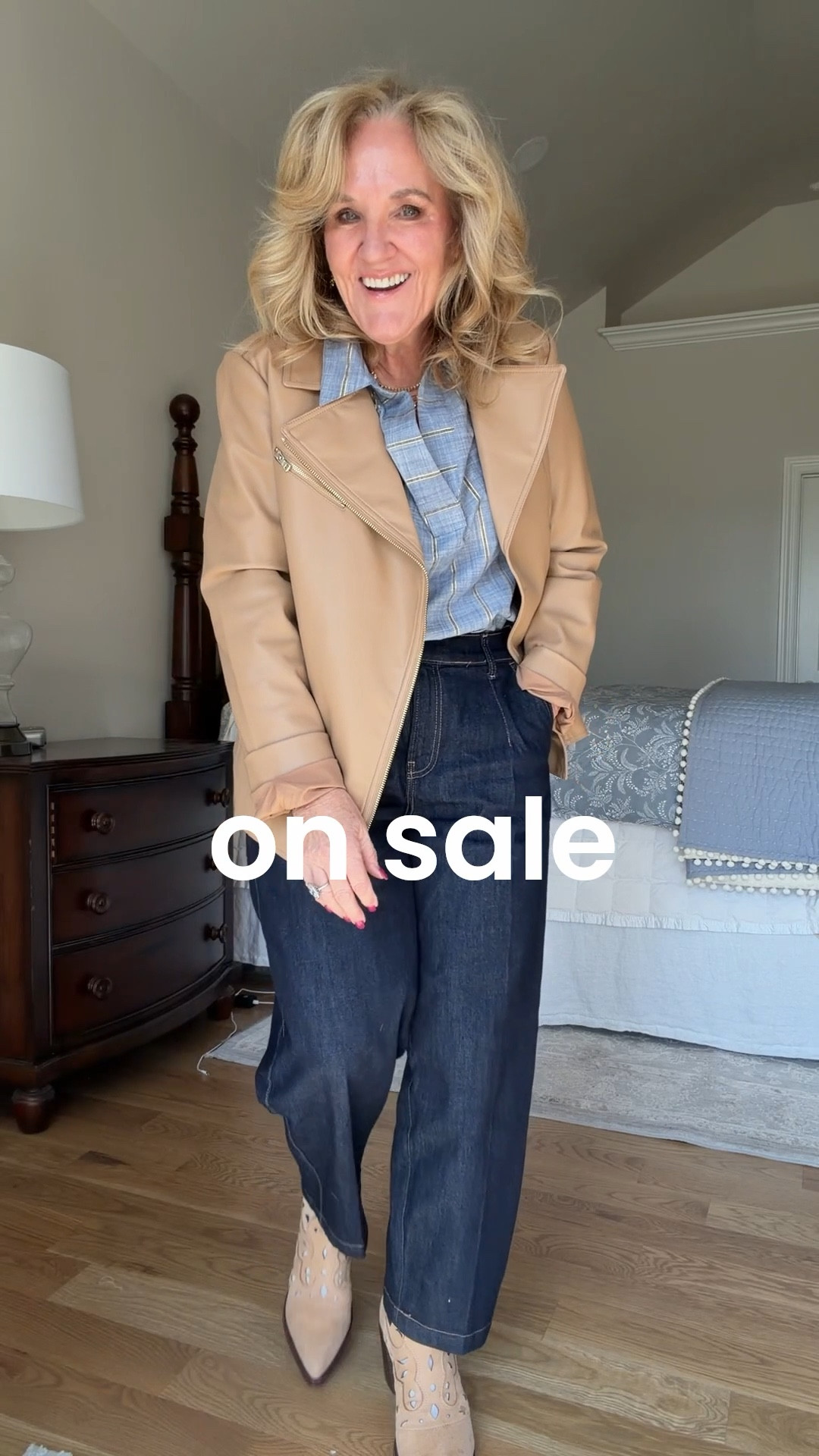 Chicos sale 
Wearing size 1.0 which is like an 8. And that’s a roomie fit. 
Love this for wear now and wear later. My boots are last year but found similar 
Linking a few other jeans I have and love too  

#LTKSaleAlert #LTKOver40 #LTKootd