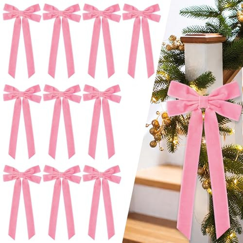 JOICEE 15Pcs Pink Velvet Bows, 5in x 12in Christmas Tree Wreath Bows Rustic Crafts Gift Ribbon Bows for Christmas Decorations Indoor Outdoor Birthday Party Wedding Holiday Decor | Amazon (US)