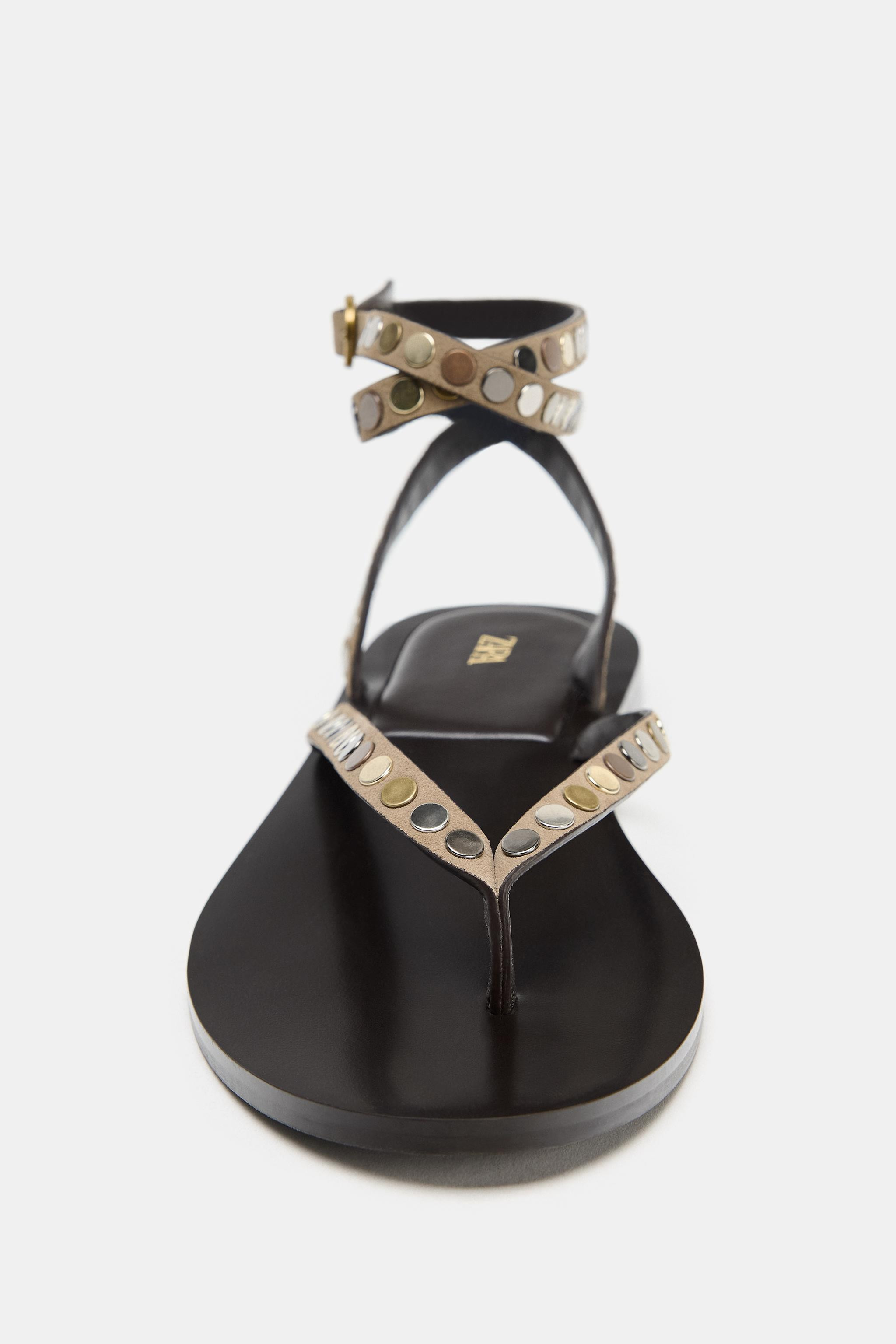 LEATHER SANDALS WITH STUDS | Zara US
