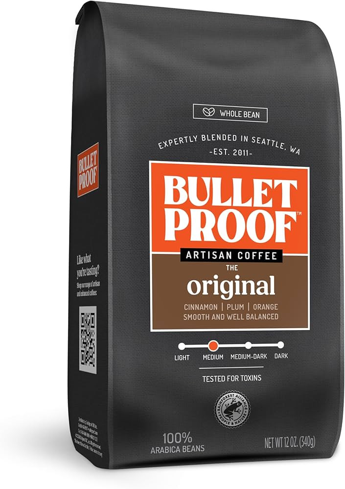 Bulletproof Original Medium Roast Whole Bean Coffee, 12 Ounces, Clean Coffee Tested for Toxins | Amazon (US)
