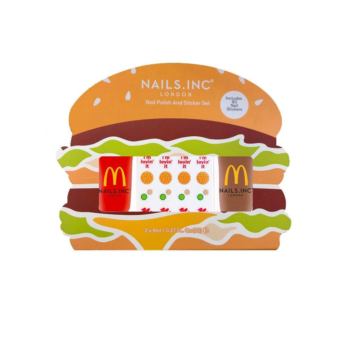 Nails Inc. x McDonald Mini Duo Nail Polish with Stickers - Burger - 0.54 fl oz | Target