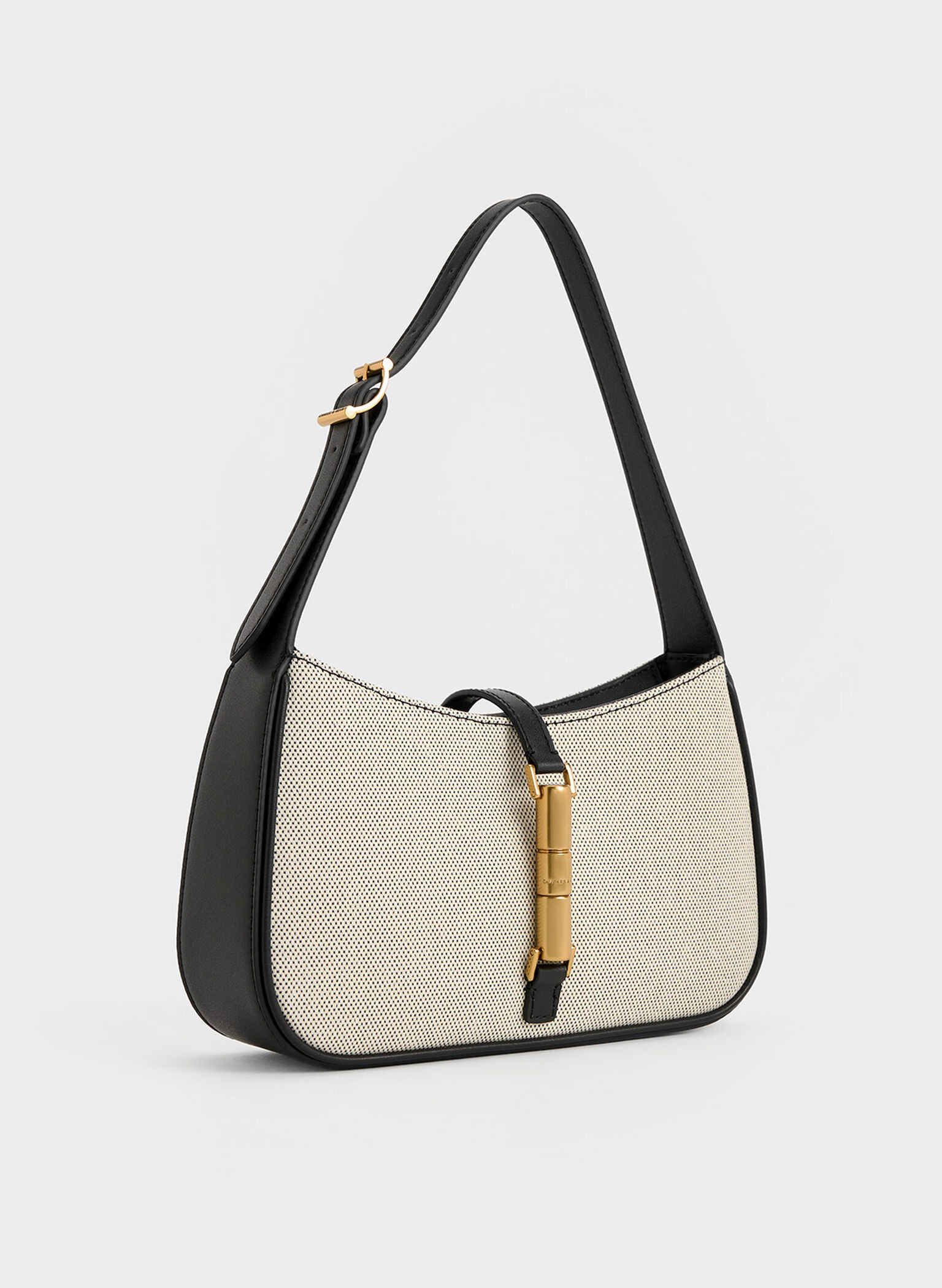 Chocolate Cesia Canvas Metallic Accent Shoulder Bag | CHARLES & KEITH | Charles & Keith US