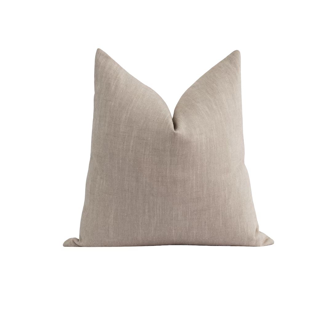 Oatmeal Pillow Cover, Solid Linen Pillow, 20" Oatmeal Linen, Rustic Driftwood Zippered Pillow Cov... | Etsy (US)